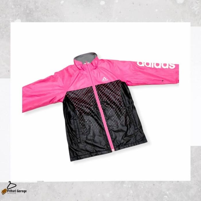 Windbreaker Jacket Adidas Stripe Climaproof Zipper Black Pink Second