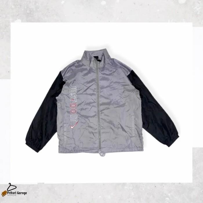 Windbreaker Tracktop Jacket Nike Just Do It 80's Grey Black Vintage