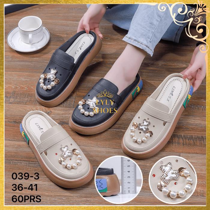 Sandal Selop Wanita Karet Semi Formal Line.T.X Motif Manik Manik Hak Rendah Linex-039