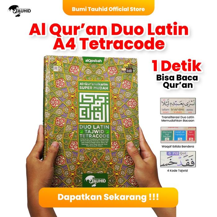 TERMURAH ORIGINAL ALQURAN JUMBO DUO LATIN A4 TAJWID WARNA 4 KODE AL QURAN SUPER MUDAH BELAJAR TETRAC