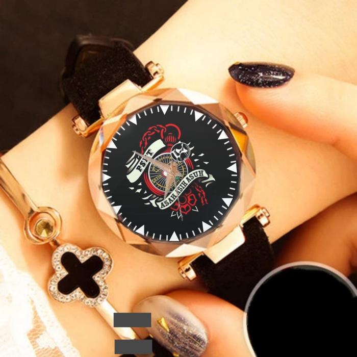 Jam Tangan Wanita PSHT Custom Keren Terbaru 02 Cewek Warna Hitam Pink Kulit Karet Unik  Viral Abg Ae