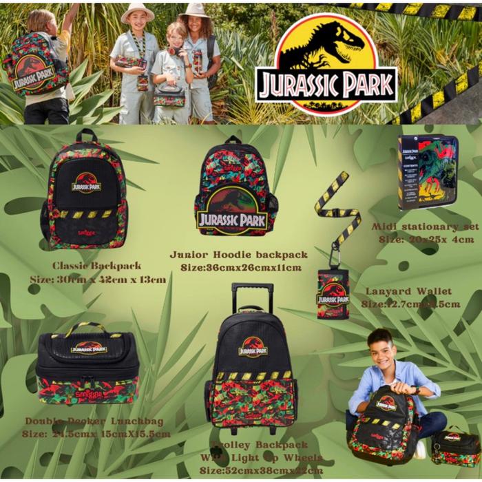 TERSEDIA!! SMIGGLE JURASSIC PARK SERIES ransel/tas makan/troly/dompet
