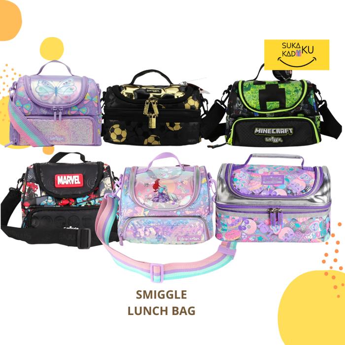 TERSEDIA!! Smiggle Lunchbag Sequin Flutter Football Minecraft Marvel Ariel Tas Bekal Anak TK SD SMP