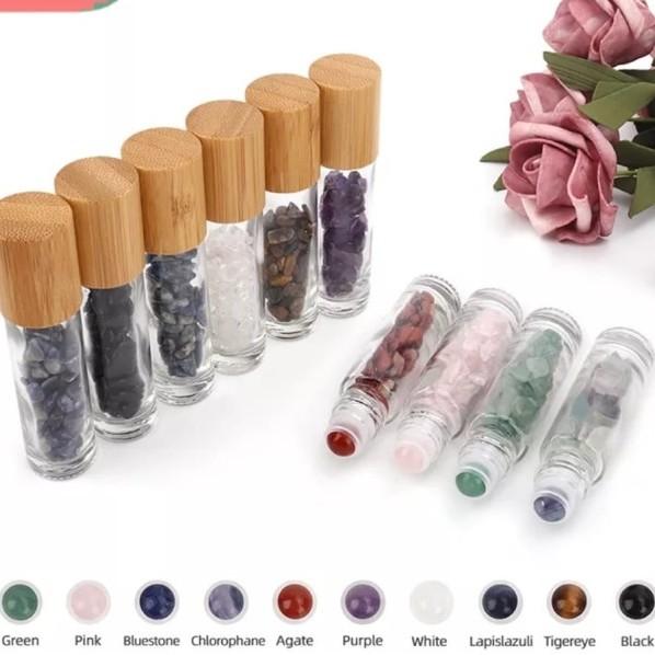 HS Botol roller batu kristal tutup bambu 10ml - Essential oil aromaterapi