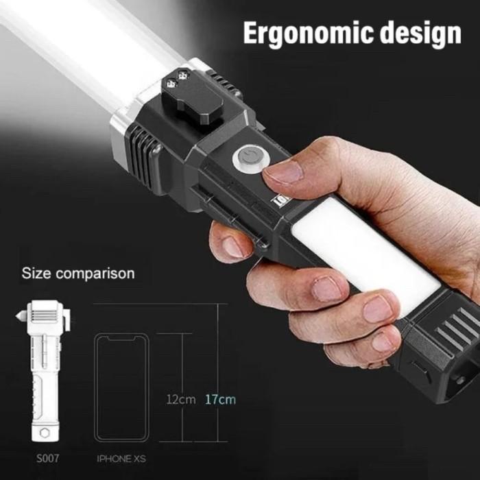 PermataUnik - Senter LED 3W TORCH - Terang dengan Palu Pengaman dan Magnet Kuat Side