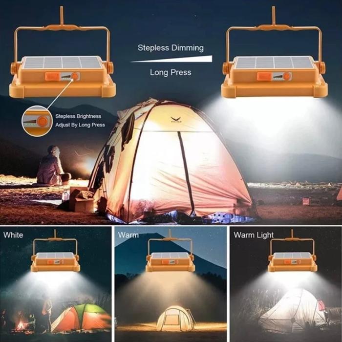 Lampu Sorot Tenaga Surya Led1000W Gantung Camping Floodlight Matahari Pane Solar Cell Outdoor Portab
