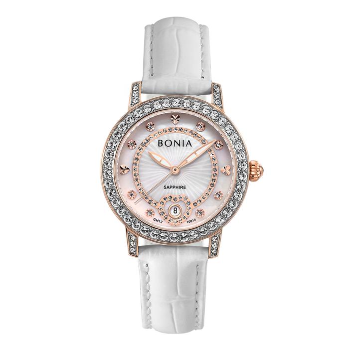 Jam Tangan Wanita Bonia Elegance White Dial Leather Strap Analog B10814-2557S Original