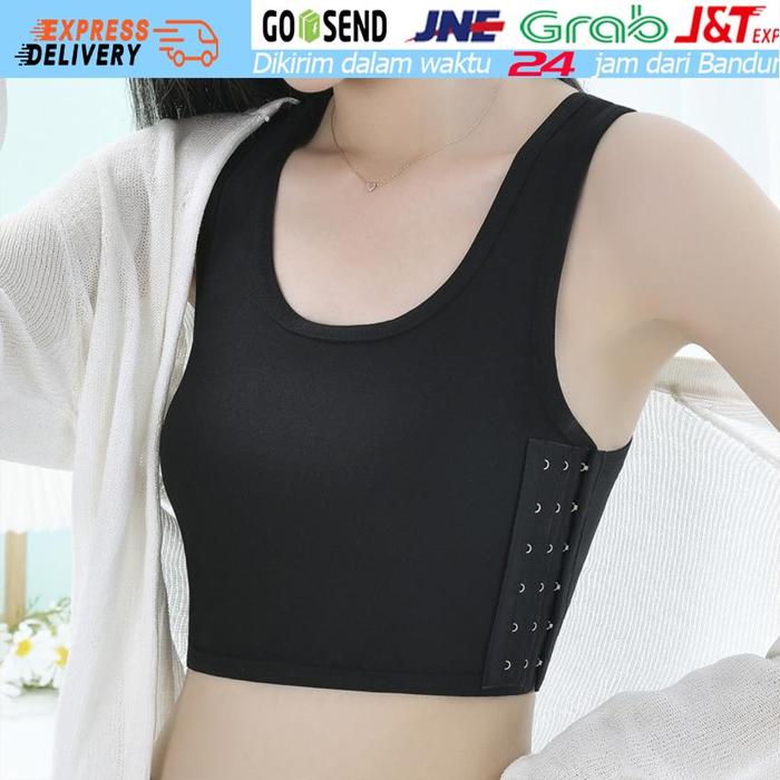 Breast Binder Tomboy Half Hook Sport BRA Chest Binder Perata Dada Wanita Hitam