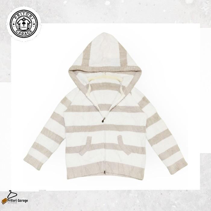 Zipper Hoodie Knit Fleece Wool Sherpa Jacket Gelato Pique White Stripe Pastel Brown Color Vintage M