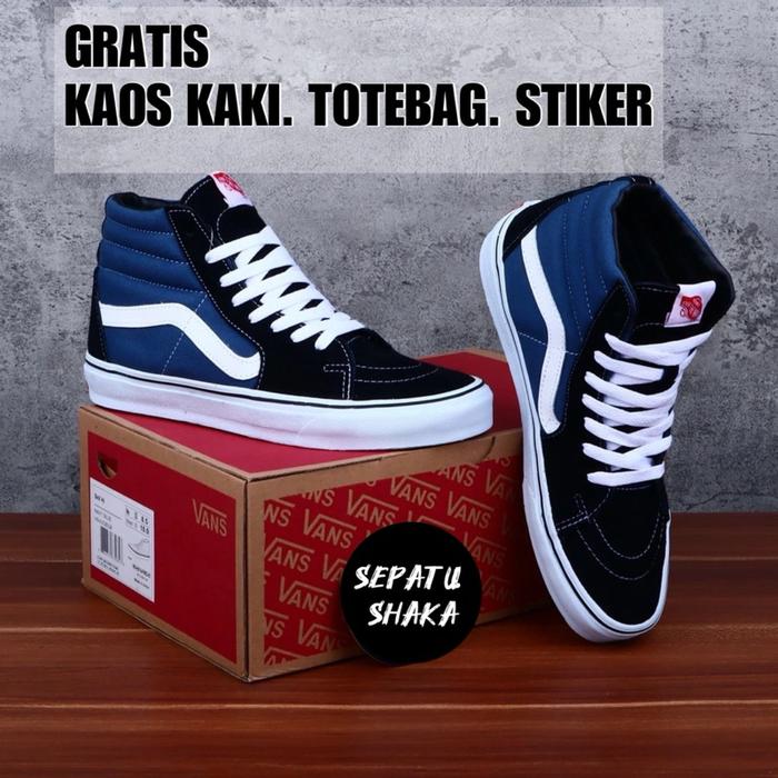 Sepatu Vans Sk8 Skate Hi High Navy Blue Black White | Vans Sk8 Biru Bnib | Sepatu Vans Sket8 Dt (Bes