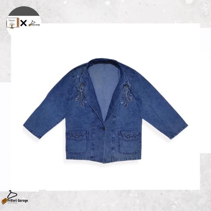 Raw Denim Kimono Jacket 80's Paisley Pattern Embroidery Designer Blue M fit L