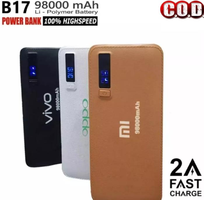 Powerbank Digital Leather 98000Mah/99000Mah 2 USB Port Led Flash Samsung-Oppo-Vivo-Xiaomi-Realme