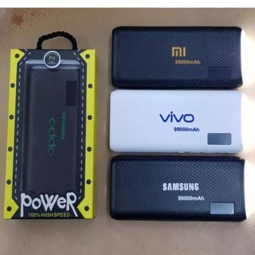 POWER BANK 99000Mah SAMSUNG OPPO VIVO XIAOMI REALME DigitalI Leather 3 Port USB LED + SENTER Support