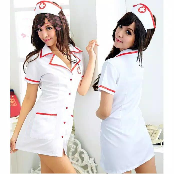 Seragam Suster Sexy + Topi Lingerie Baju Tidur Sexy Cosplay Nurse