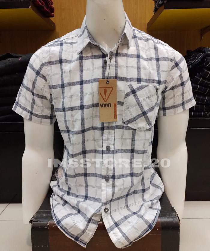 KEMEJA WATCHOUT JEANS SLIM FIT WARNA PUTIH LENGAN PENDEK KUALITAS PREMIUM
