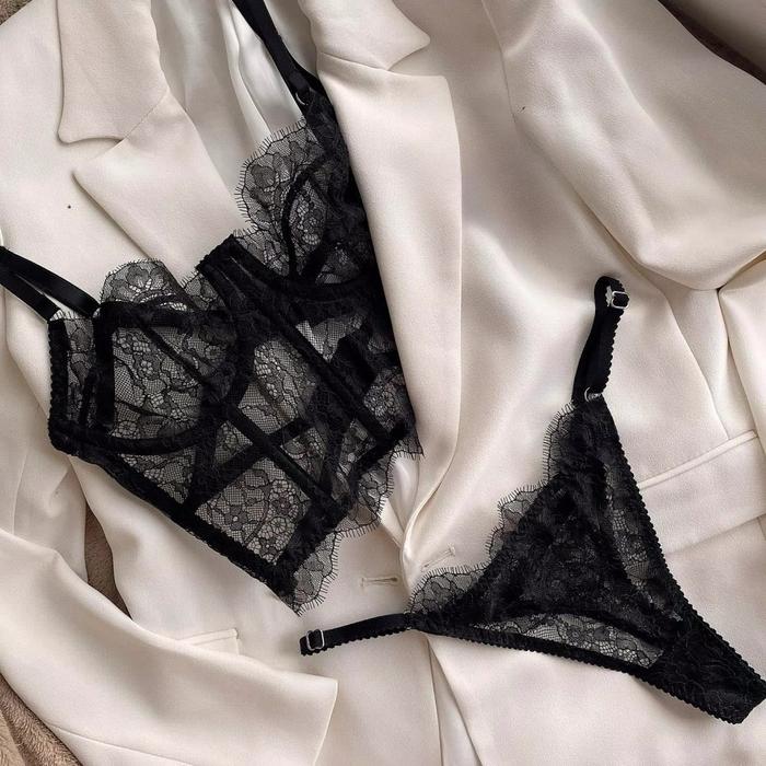 Krasapt Bustier Floral Lace Sexy Lingerie Set Bra Brief Sets Women Underwear Transparent Unlined Hol