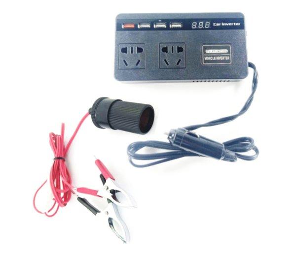 konverter mobil power inverter adapter DC 12v 24v to AC 220v 300w 4 USB port car lighter 2 socket so
