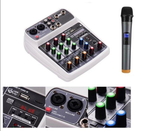 paket mic Compact mixing console mixer 4 channel ch mikrofon power audio effect rekaman musik podcas