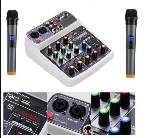 paket 2 mic Compact mixing console mixer 4 channel ch mikrofon power audio effect rekaman musik podc