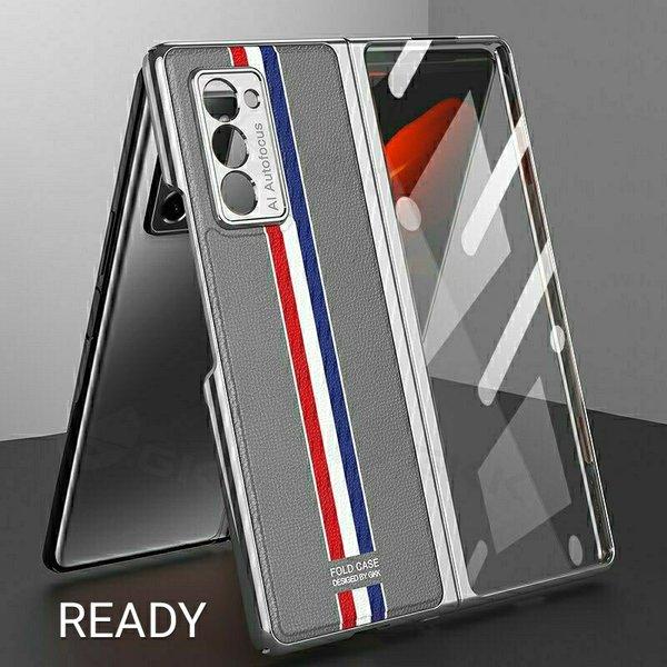Original Hard Case Glass Leather Double Slide Strip Cover Casing Samsung Galaxy Z Fold 2 Fold2 Hardc