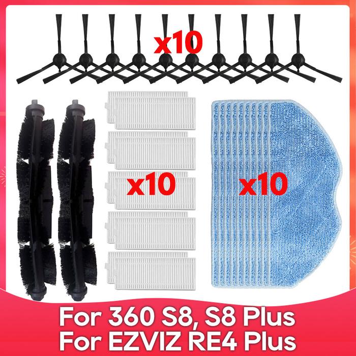Fit For ( 360 S8, S8 Plus, Honor Choice R2, R2S Lite, EZVIZ RE4 Plus, RE5 Plus ) Main Side Brush Fil