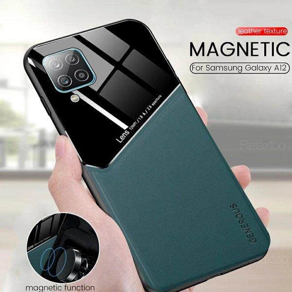 Glass Leather Hybrid Case Original Cover Casing Samsung Galaxy A12 2021 Hard Case Plexiglass Premium