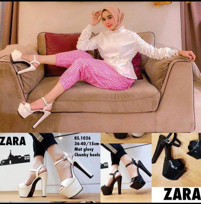 Ks.1026 Heels Chungky 15cm / High Heels Wanita impor bestseller / Hak Tebal Zara Glossy