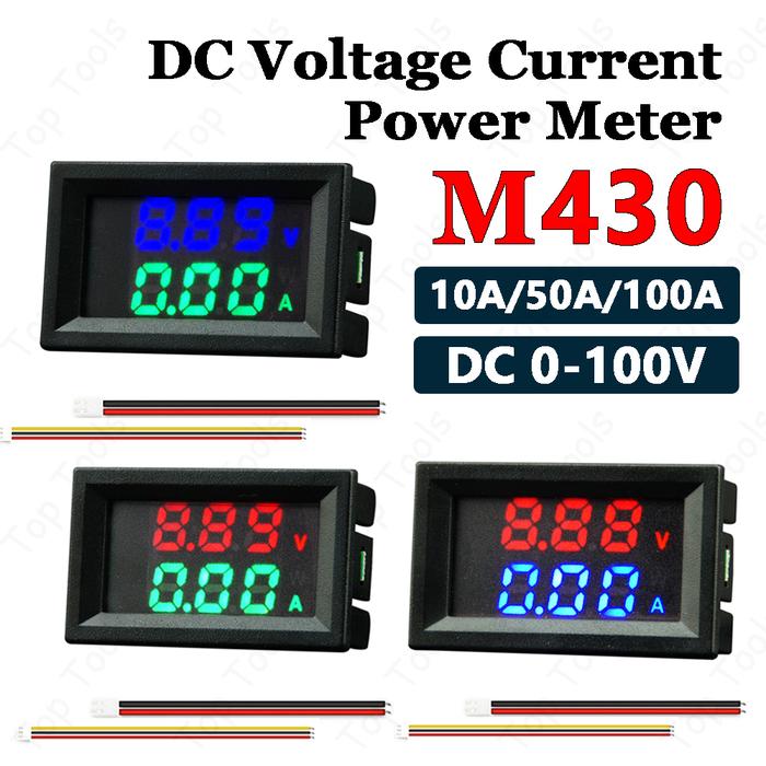 M430 Digital Voltmeter Ammeter DC 0-100V 10A 50A 100A Dual LED Display Voltage Detector Current Powe