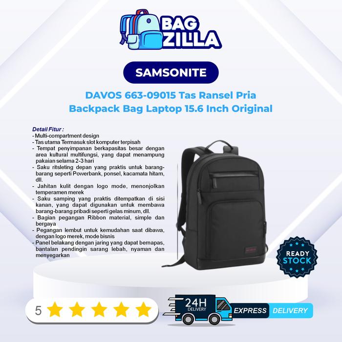 SAMSONITE DAVOS 663-09015 Tas Ransel Pria Backpack Bag Laptop 15.6 Inch Original