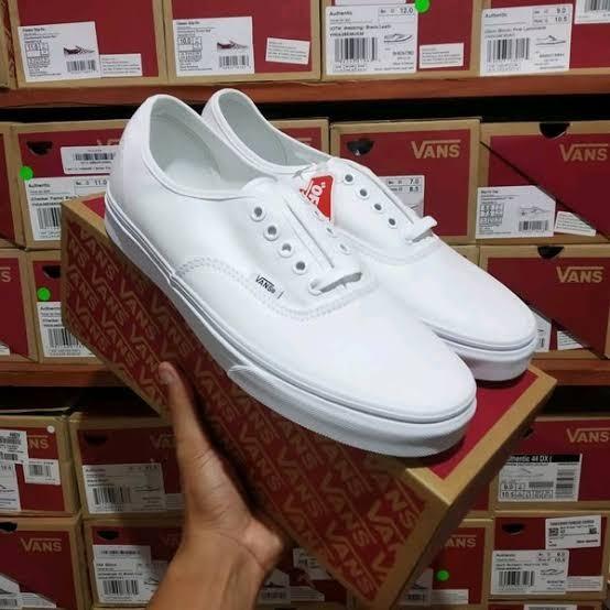 Sepatu Pria Wanita Unisex Vans Authentic Full White Putih Polos (Best Quality)