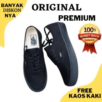 Sepatu Vans Authentic Sneakers Sekolah Wanita Pria Full Black Premium (Best Quality)
