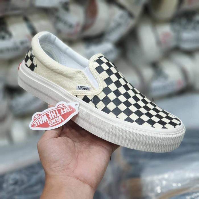 Sepatu Slop Pria Wanita Vans Slip On Og Checkerboard Catur Hitam Putih (Best Quality)