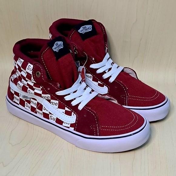 Sepatu Vans Sk8 High Checkerboard Suprem Pro Red Style Cowok /Cewek (Best Quality)