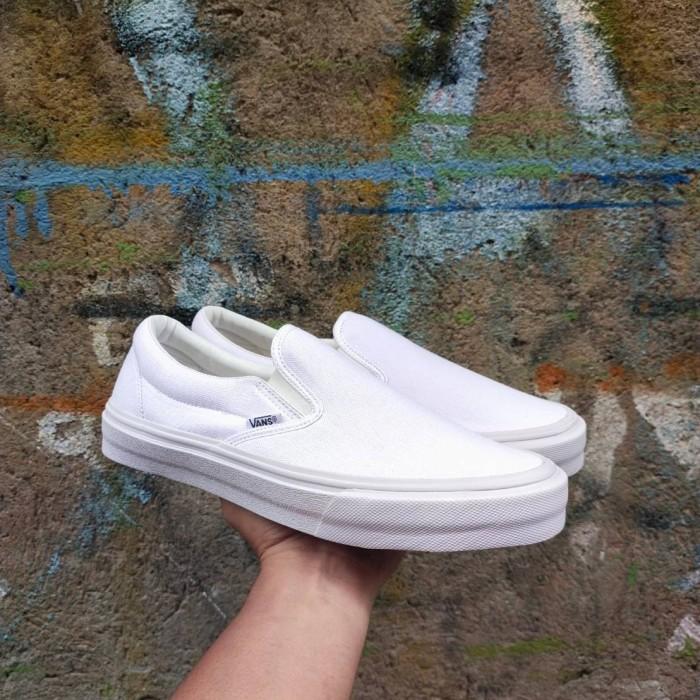 Sepatu Slip On Pria Wanita Vans Slip On Putih Polos Kanvas Lukis (Best Quality)