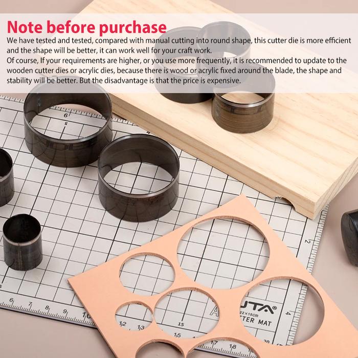 IMPORT WUTA 7Pcs Sharp Leather Cutting Die Leather Circle Stencil Cutter Mold Round Hollow Hole Punc