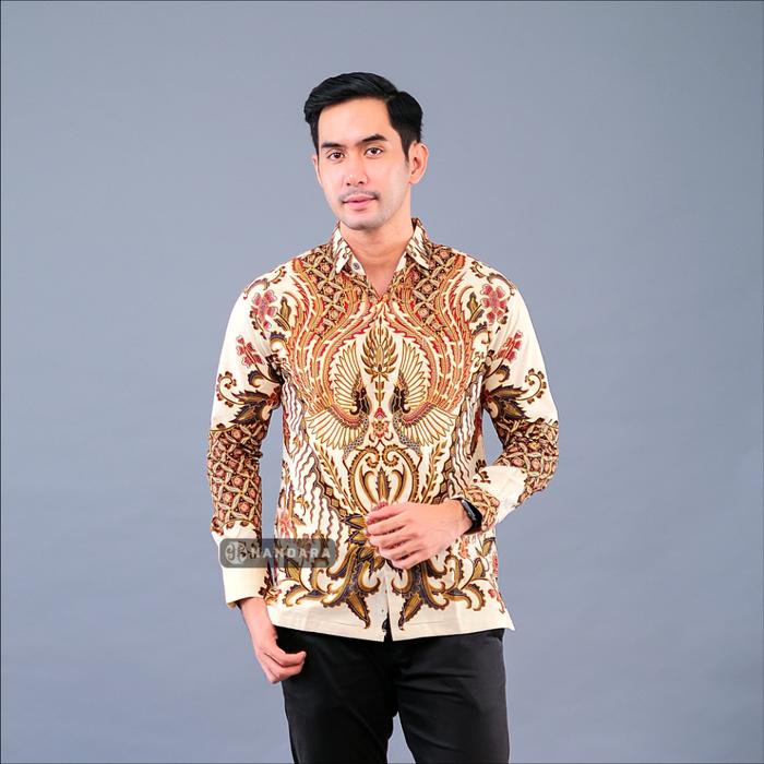 HANDARA BATIK RAVENDRA OREN HB-483 Atasan Baju Kemeja Batik Premium Pria Cowok Laki Laki Lengan Panj