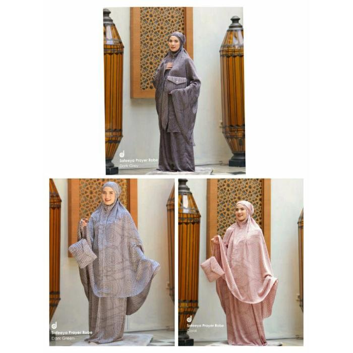 Langsung Diproses Mukena Deenay Safeeya Series ( Dark Grey Gray Coral Dark Green ) Prayer Robe Set G