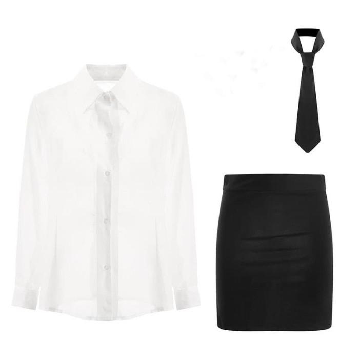 Wanita Lingerie Pakaian Sexy Seragam Kantor Cosplay Shirt Set a356