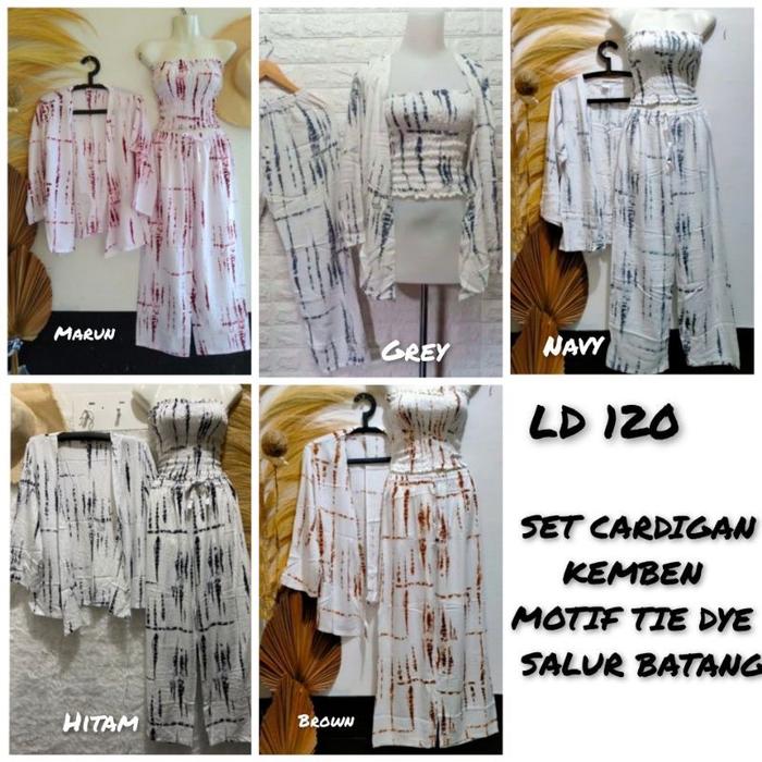 BALI PUTU COLLECTIONS Set Cardigan Kemben Celana Panjang Tie Dye Garis Motif Salur Batang Soft Bahan