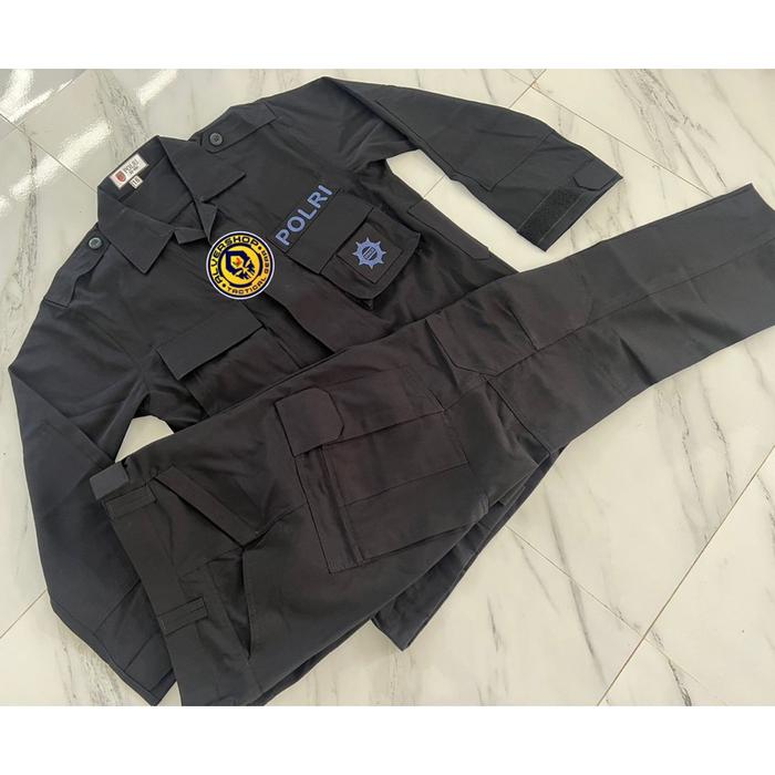 (RS) Baju PDL Hitam Tactical Brimob Polri Jatah Setelan Kain Halus Original