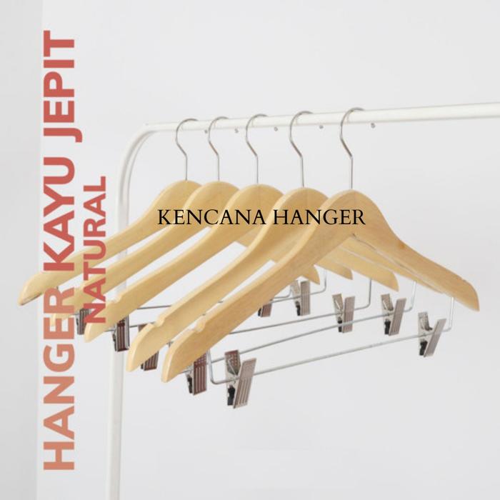 TDRM Terbaru Hanger Kayu Dewasa Jepit Besi (Wood) - Warna Natural 1 Lusin Gantungan Baju Palang Jepi
