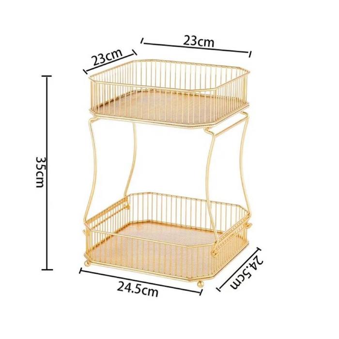 【LOWEST-PRICE】COD Fruit Double Basket Gold / STR / Rak Keranjang Buah Tingkat Emas Besi / Rak Buah /