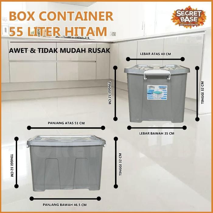 BOX CONTAINER 55 LITER + RODA - Kontainer Box Plastik / Container Box Besar