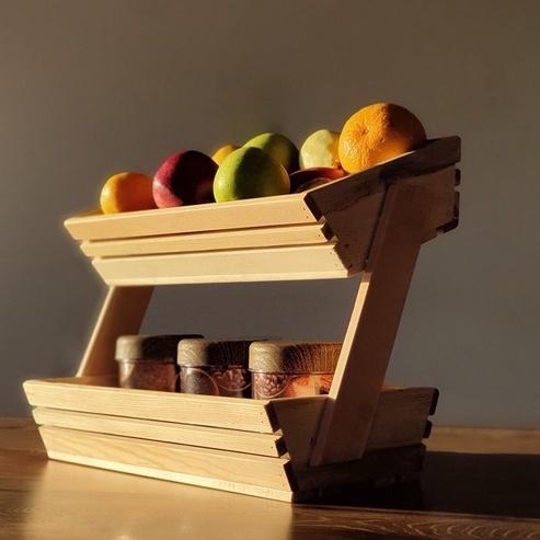 Rak Dapur Kayu Dua Tingkat, Rak Bumbu, Keranjang Roti, Pot Bunga, Rak Buah, Renyah