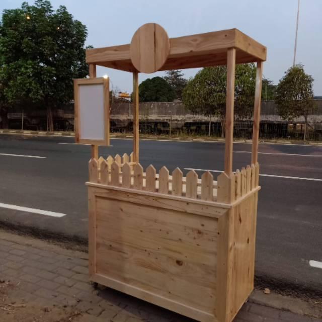 Gerobak makanan dn minuman, booth kayu jati belanda , booth kayu