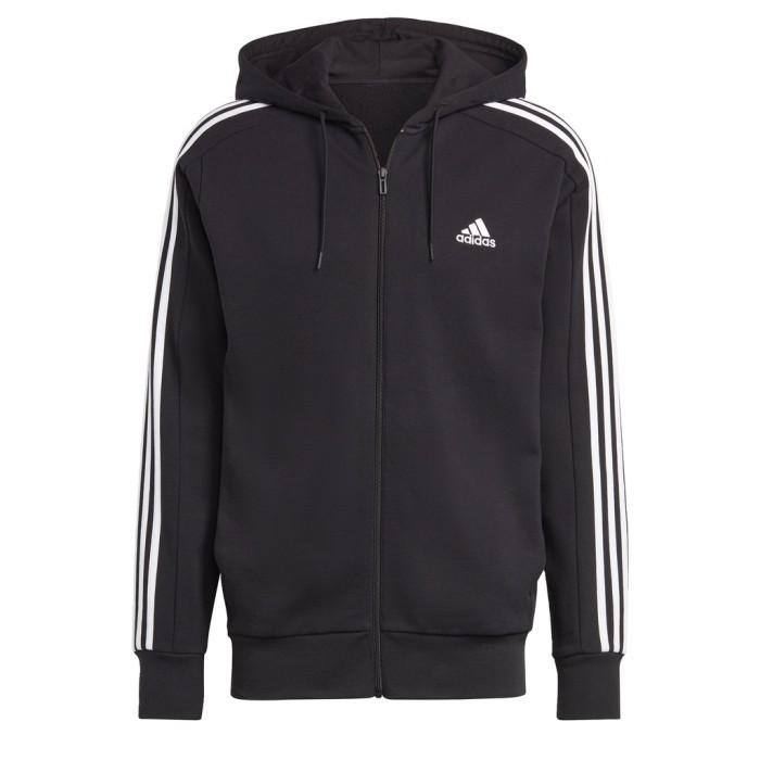 Jaket Pria AdidasHoodie Full-Zip Essentials French Terry 3-Stripes Black - IC0433