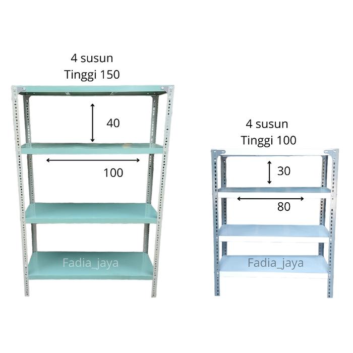 Rak Besi Siku Serbaguna 4 Susun 40x100x150 Multifungsi Gudang Arsip Buku Kantor Toko Warung