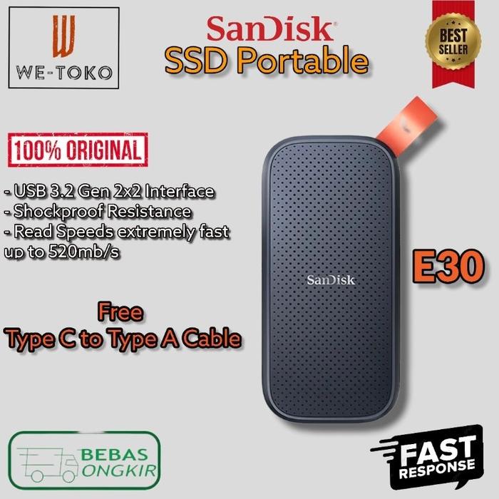 SSD EXTERNAL SANDISK PORTABLE SSD EKSTERNAL up to 520Mb/s dan 800Mb/s USB 3.2 Gen 2 - E30 480GB/1TB/