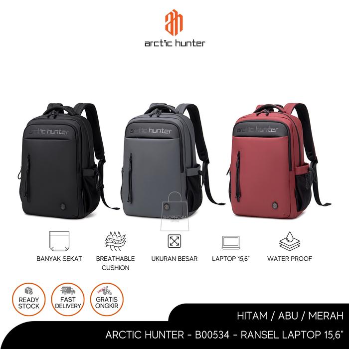 Arctic Hunter B00534 Hitam / Abu / Merah Tas Punggung Ransel Backpack Laptop 15,6" Inch Bag Premium 