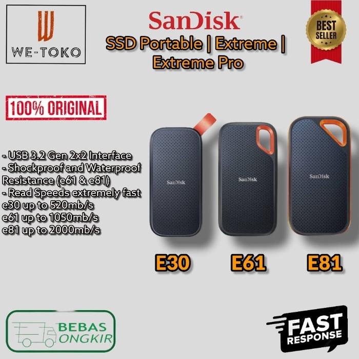 SSD External SanDisk Extreme V2 / SSD Portable Eksternal USB TYPE C 3.2 Free Kabel Data